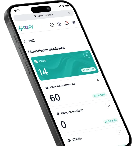Interface mobile du dashboard costy